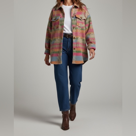 Jackets & Blazers - Western Aztec Print Button Flap Pocket Shacket